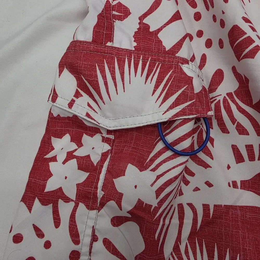 Newport Blue Swim Trunks Mens XL Red White Tropical Floral Beach Shorts Lined